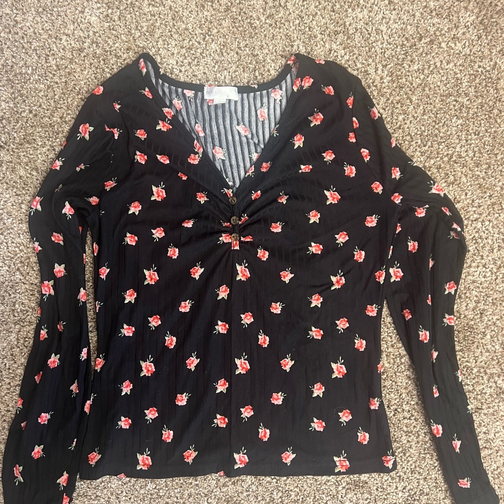 Black and Pink Fitted Ruched Blouse
